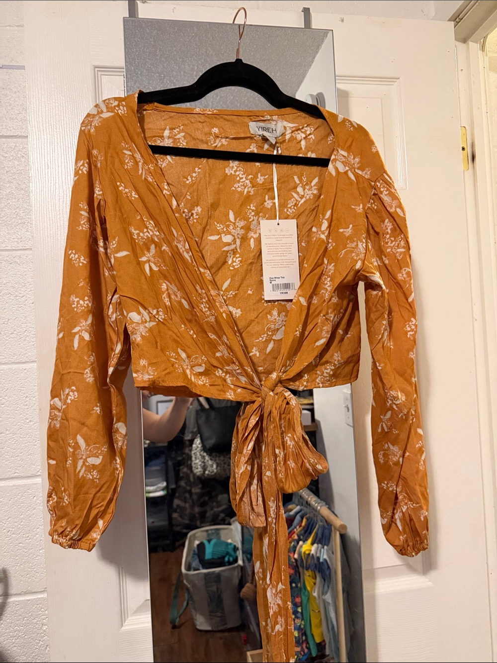 Women's Mustard Floral Wrap Top
